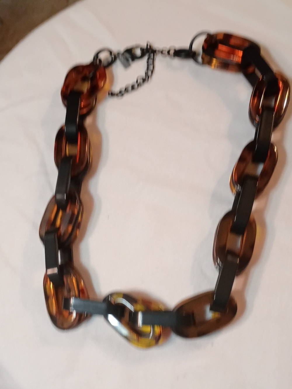 Faux Tortoiseshell Link Necklace - Brown Resin Chain